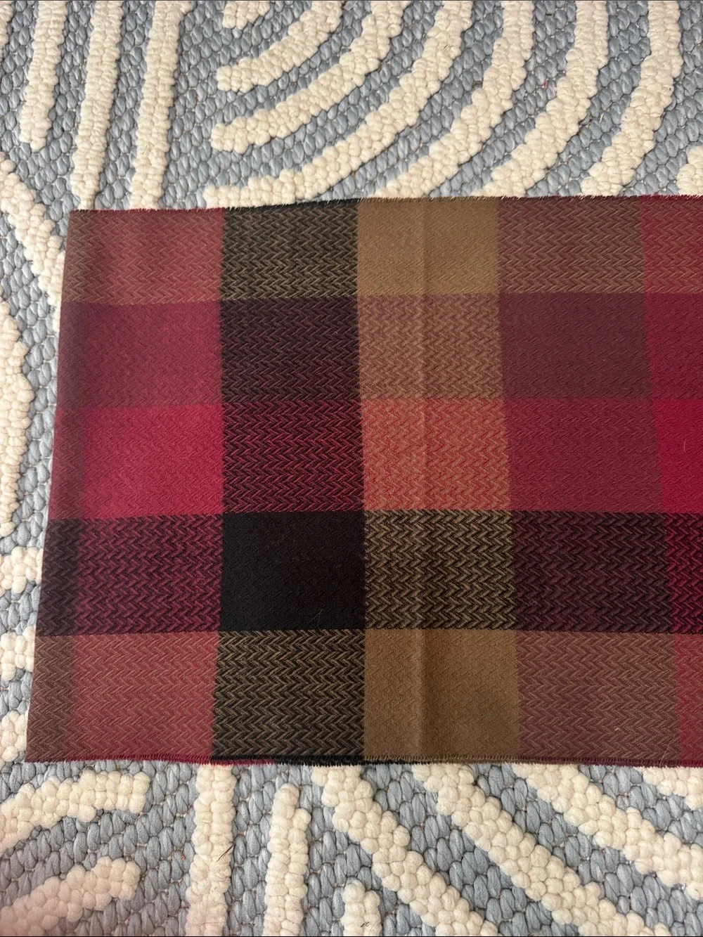 Vintage 100% Cashmere Scarf Made in Scotland Plaid Burgundy Brown Fringe Unisex